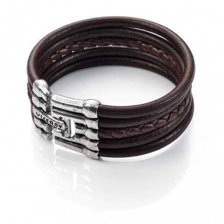 PULSERA METAL CHAP. PLATA Y PIEL SRA TRIBAL