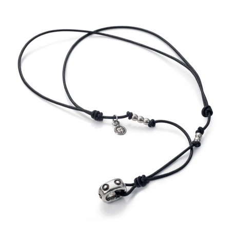 COLLAR METAL CHAP. PLATA Y PIEL UNISEX TRIBAL