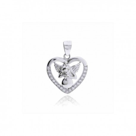 COLGANTE DE PLATA RODIADA CORAZON CUPIDO PIEDRAS