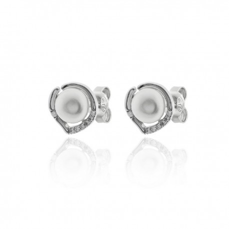 PENDIENTES DE PLATA RODIADA PERLA BLANCA