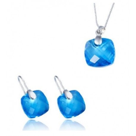 juego de plata de ley rodiada con piedras azules