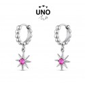 Aros de 12mm de plata con sol con piedra rosa