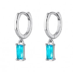 pendiente de plata rodiada aro circonita turquesa