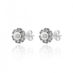 PENDIENTES DE PLATA RODIADA PERLA BLANCA TORNILLO