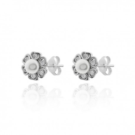PENDIENTES DE PLATA RODIADA PERLA BLANCA TORNILLO