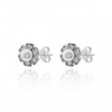 PENDIENTES DE PLATA RODIADA PERLA BLANCA TORNILLO