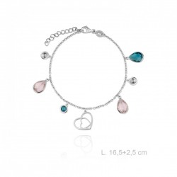 pulsera de plata de ley con colgantes rosas y verd