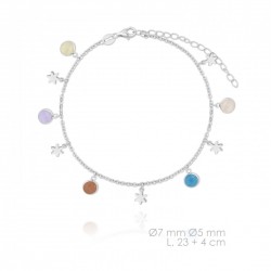 tobillera de plata con colgantes de color y flores
