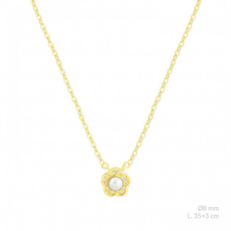 gargantilla de plata chapada en oro flor con perla