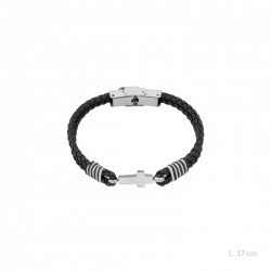 pulsera de cuero negro con cruz de acero