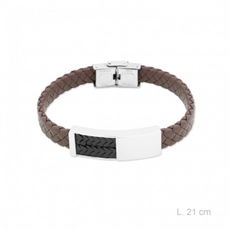 pulsera de trenzada marron con chapa de acero