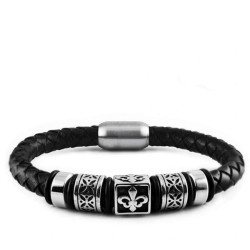 Pulsera de material negra flor de lis