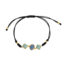 Pulsera de hilo negro piedra natural óvalo y rombo