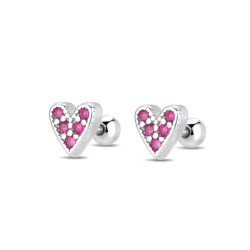 Piercing de plata corazon con piedras rosas 7 mm