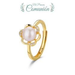 anillo de plata chapada en oro flor con circonitas