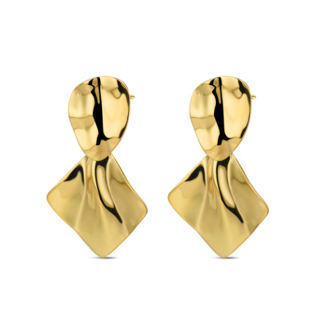 PENDIENTE ACERO 316 CHAPADO ORO 18 KT ROMBO IRREG