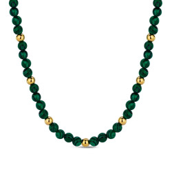 Collar de acero 316 chapado 18 kt con malaquita wa