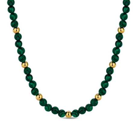 Collar de acero 316 chapado 18 kt con malaquita wa