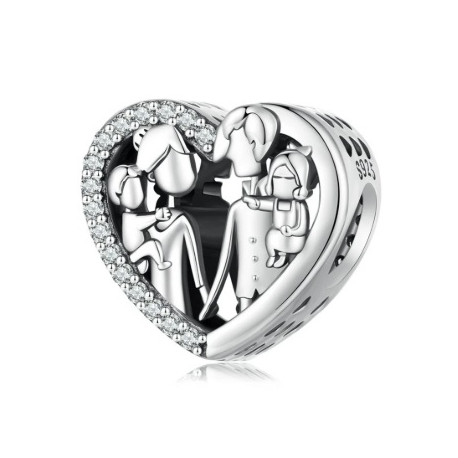 abalorio de plata corazon familia