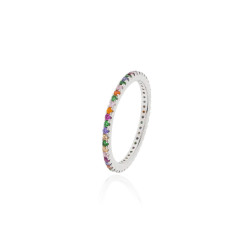 sortija de plata rodiada con zirconitas multicolor