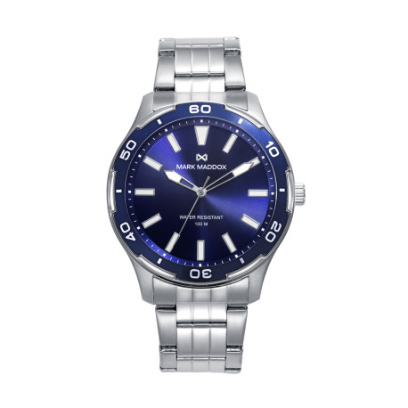 Reloj caja de acero con bisel azul 10 atm y brazal