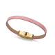 Pulsera de acero Ip dorado con piel rosa