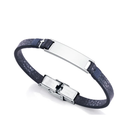 Pulsera Next de acero y cuero color azul