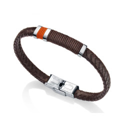 Pulsera de hombre Heat de piel trenzada marrón y c