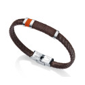 Pulsera de hombre Heat de piel trenzada marrón y c