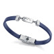 Pulsera de niño de acero y piel azul con placa con