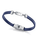 Pulsera de niño de acero y piel azul con placa con