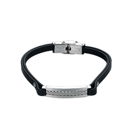 pulsera de caballero cuero negro  de 10 mm  espiga