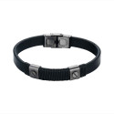 pulsera de acero antracita con hilo y cuero 8mm