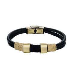 pulsera de cuero negro doble de 3.5 mm hilos 