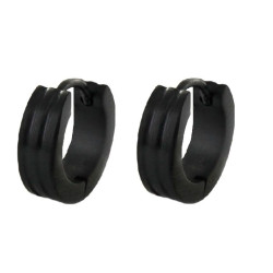 pendiente de acero negro rayado aro de 14x4mm