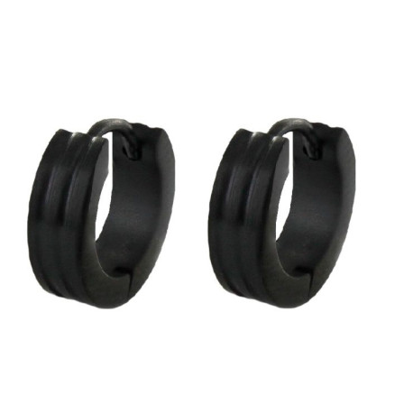 pendiente de acero negro rayado aro de 14x4mm