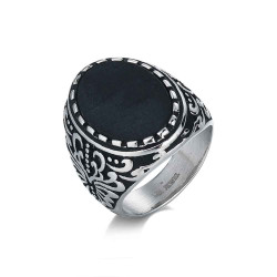 sello de acero piedra oval negra mate 21x16
