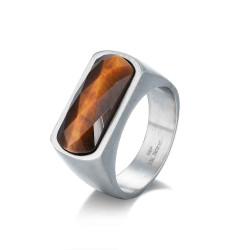 sello de acero rectangular con piedra ojo de tigre