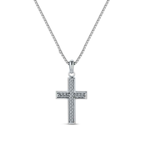 CADENA CON COLGANTE DE CRUZ EN ACERO  CON TRENZA