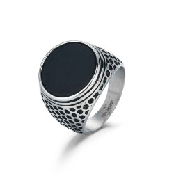 sello de acero redondo piedra negra  mate 18mm