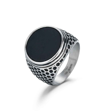 sello de acero redondo piedra negra  mate 18mm
