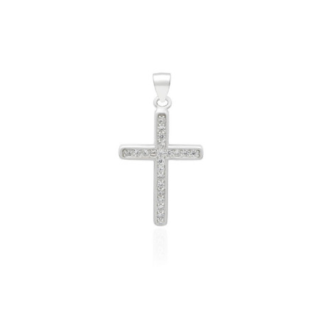 Colgante de cruz de plata de ley rodiada circonita