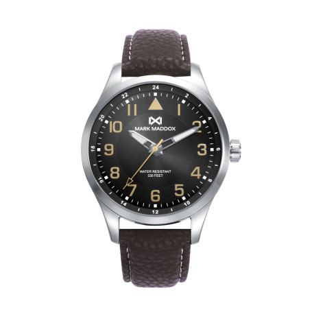 Reloj caja de acero, 10 atm, correa de piel marrón