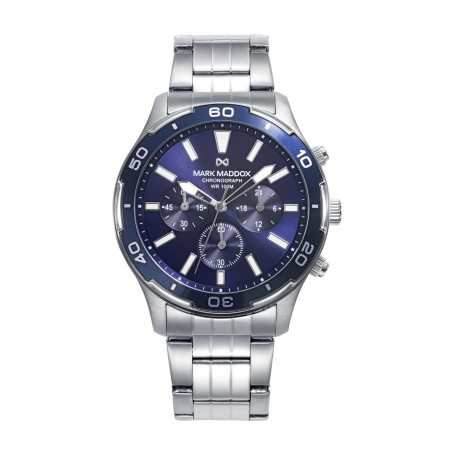 Reloj caja de acero con bisel azul 10 atm y brazal