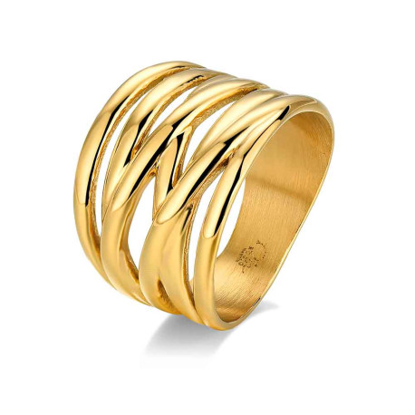 Anillo de acero 316 chapado18 kt hilos cruzados