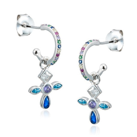 aros de plata rodiada cruz de colores