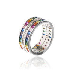 SORTIJA DE PLATA RODIADA CON PIEDRAS COLORES