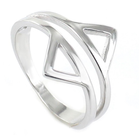 SORTIJA DE PLATA TRIANGULO DOBLE