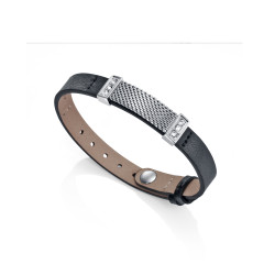 pulsera de piel negra y acero 