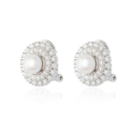 pendiente de plata omega con perla y circonitas